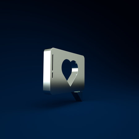 Silver Like and heart icon isolated on blue background. Counter Notification Icon. Minimalism...