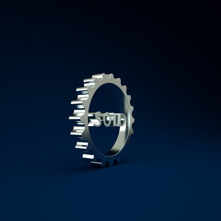 Silver Sold label icon isolated on blue background. Minimalism concept. 3d illustration 3D render