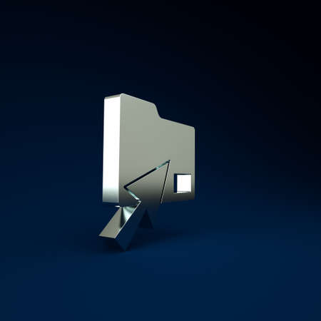 Silver Cursor click document folder icon isolated on blue background. Accounting binder symbol. Bookkeeping management. Minimalism concept. 3d illustration 3D renderの写真素材