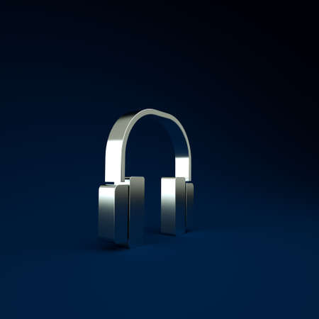 Silver Headphones icon isolated on blue background. Earphones. Concept for listening to music, service, communication and operator. Minimalism concept. 3d illustration 3D renderの写真素材