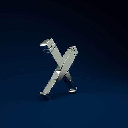 Silver Crossed baseball bat icon isolated on blue background. Minimalism concept. 3d illustration 3D renderの写真素材