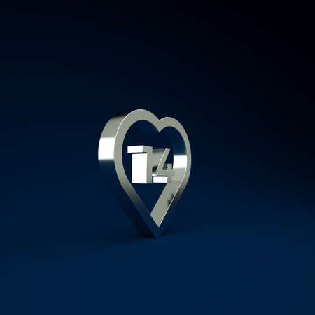 Silver Heart icon isolated on blue background. Romantic symbol linked, join, passion and wedding. Valentine day. February 14. Minimalism concept. 3d illustration 3D renderの写真素材