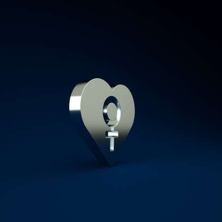 Silver Heart with female gender symbol icon isolated on blue background. Venus symbol. The symbol for a female organism or woman. Minimalism concept. 3d illustration 3D renderの写真素材