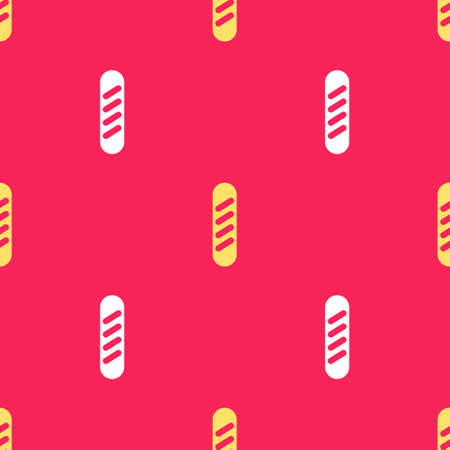 Yellow French baguette bread icon isolated seamless pattern on red background. Vectorのイラスト素材