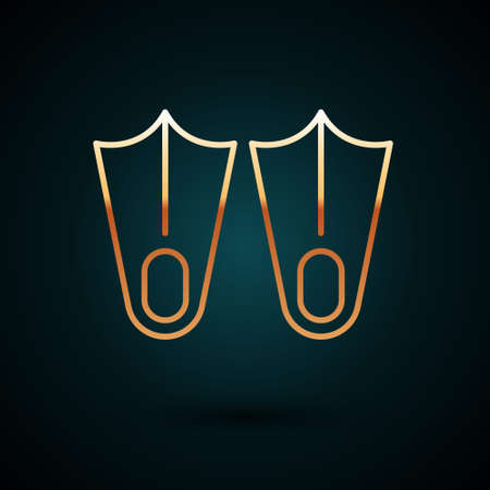 Gold line Rubber flippers for swimming icon isolated on dark blue background. Diving equipment. Extreme sport. Diving underwater equipment. Vectorのイラスト素材