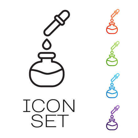Black line Test tube and flask chemical laboratory test with pipette icon isolated on white background. Laboratory glassware sign. Set icons colorful. Vectorのイラスト素材