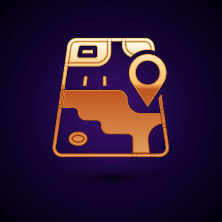 Gold Infographic of city map navigation icon isolated on black background. Mobile App Interface concept design. Geolacation concept. Vectorのイラスト素材