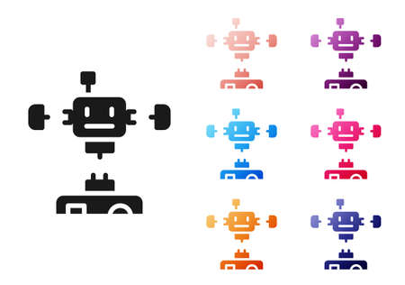 Black Disassembled robot icon isolated on white background. Artificial intelligence, machine learning, cloud computing. Set icons colorful. Vectorのイラスト素材