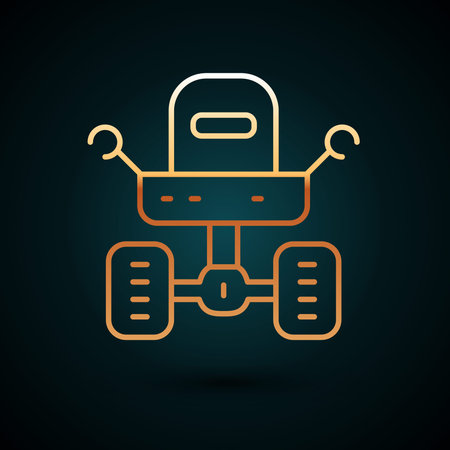 Gold line Mars rover icon isolated on dark blue background. Space rover. Moonwalker sign. Apparatus for studying planets surface. Vectorのイラスト素材