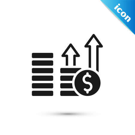 Grey Financial growth and dollar coin icon isolated on white background. Increasing revenue. Vectorのイラスト素材