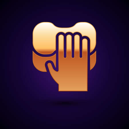 Gold Cleaning service icon isolated on black background. Latex hand protection sign. Housework cleaning equipment symbol. Vectorのイラスト素材