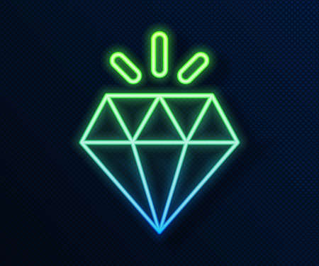 Glowing neon line Diamond icon isolated on blue background. Jewelry symbol. Gem stone. Vectorのイラスト素材