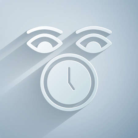 Paper cut Clock icon isolated on grey background. Time symbol. Paper art style. Vectorのイラスト素材