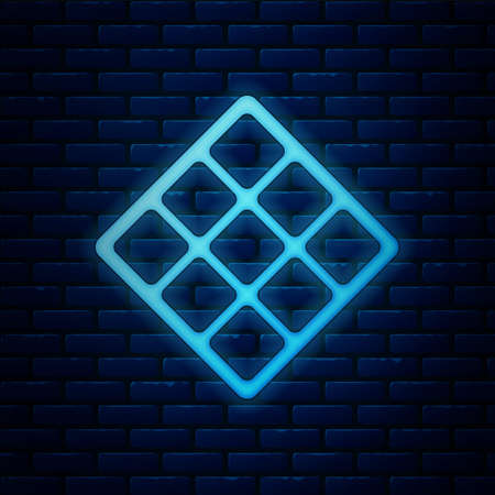 Glowing neon Waffle icon isolated on brick wall background. Vectorのイラスト素材