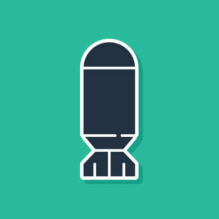 Blue Aviation bomb icon isolated on green background. Rocket bomb flies down. Vectorのイラスト素材