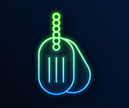 Glowing neon line Military dog tag icon isolated on blue background. Identity tag icon. Army sign. Vectorのイラスト素材
