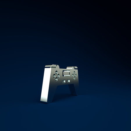 Silver Gamepad icon isolated on blue background. Game controller. Minimalism concept. 3d...