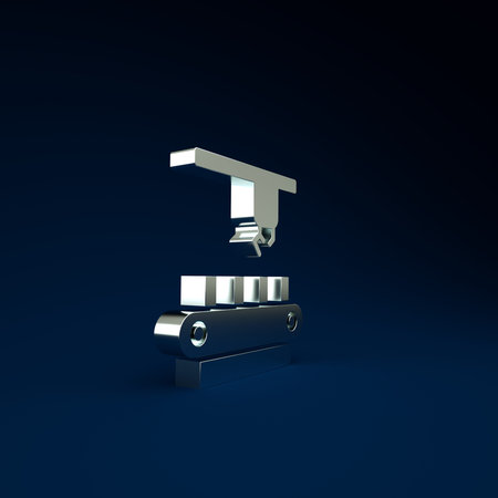Silver Factory conveyor system belt icon isolated on blue background. Robot industry concept....