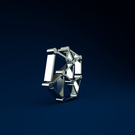 Silver Neural network icon isolated on blue background. Artificial Intelligence. Minimalism concept....