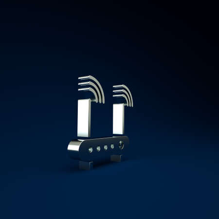 Silver Router and wifi signal symbol icon isolated on blue background. Wireless internet modem router. Computer technology internet. Minimalism concept. 3d illustration 3D renderの写真素材