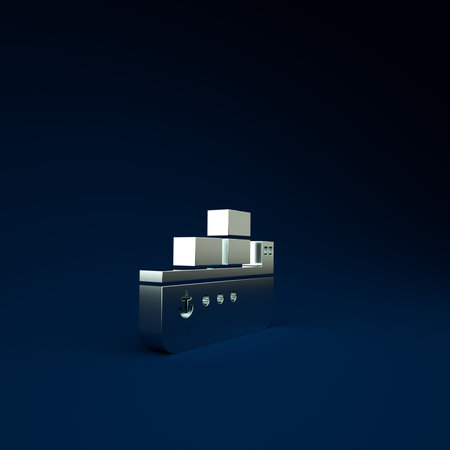 Silver Oil tanker ship icon isolated on blue background. Minimalism concept. 3d illustration 3D...