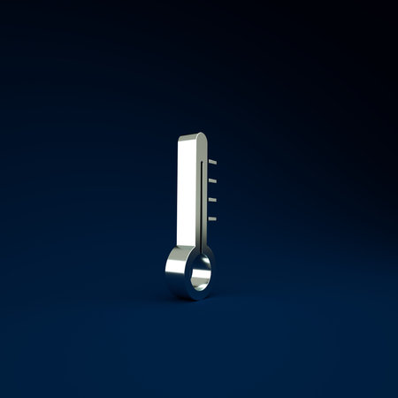 Silver Meteorology thermometer measuring icon isolated on blue background. Thermometer equipment...