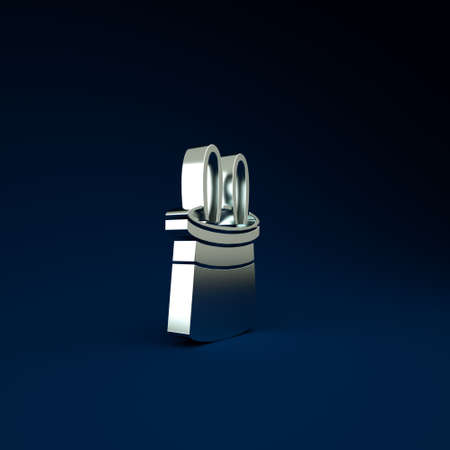 Silver Magician hat and rabbit ears icon isolated on blue background. Magic trick. Mystery entertainment concept. Minimalism concept. 3d illustration 3D renderの写真素材