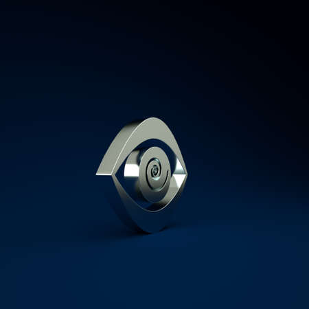 Silver Hypnosis icon isolated on blue background. Human eye with spiral hypnotic iris. Minimalism concept. 3d illustration 3D renderの写真素材