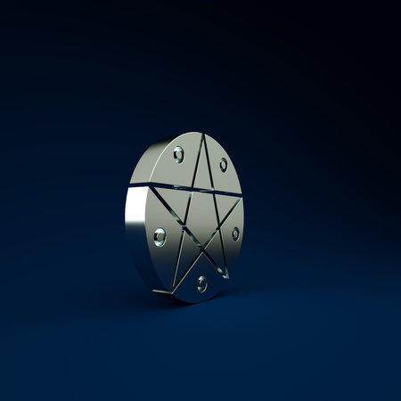Silver Pentagram in a circle icon isolated on blue background. Magic occult star symbol. Minimalism...
