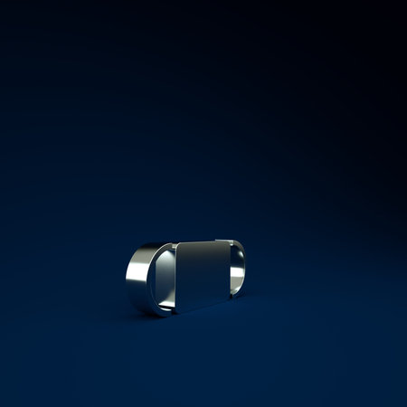 Silver Medical protective mask icon isolated on blue background. Minimalism concept. 3d illustration...