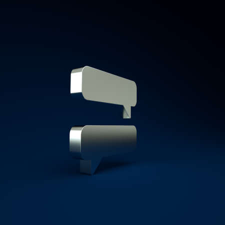 Silver Speech bubble chat icon isolated on blue background. Message icon. Communication or comment chat symbol. Minimalism concept. 3d illustration 3D renderの写真素材