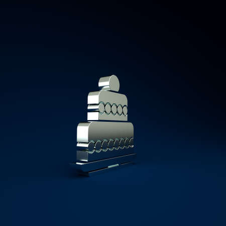 Silver Cake icon isolated on blue background. Happy Birthday. Minimalism concept. 3d illustration 3D renderの写真素材