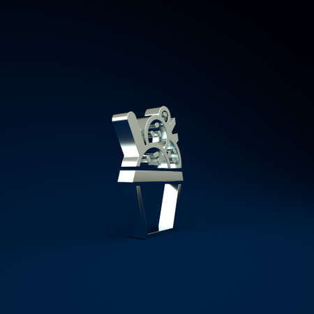 Silver Ice cream in the bowl icon isolated on blue background. Sweet symbol. Minimalism concept. 3d illustration 3D renderの写真素材