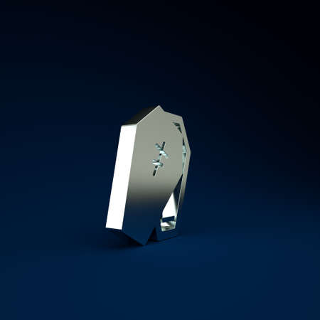 Silver Coffin with christian cross icon isolated on blue background. Happy Halloween party. Minimalism concept. 3d illustration 3D renderの写真素材
