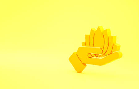 Yellow Lotus flower icon isolated on yellow background. Minimalism concept. 3d illustration 3D renderの写真素材