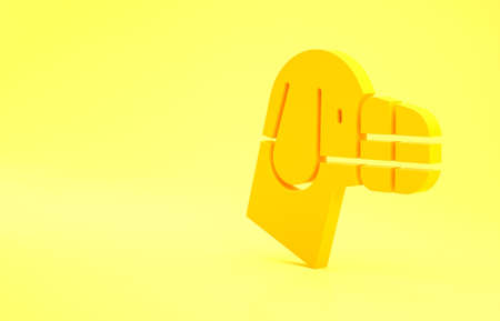 Yellow Dog in muzzle icon isolated on yellow background. Accessory for dog. Minimalism concept. 3d illustration 3D renderの写真素材