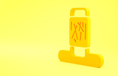 Yellow Cat scratching post with toy icon isolated on yellow background. Minimalism concept. 3d...