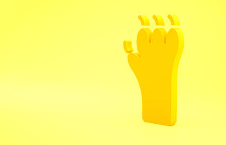 Yellow Paw print icon isolated on yellow background. Dog or cat paw print. Animal track. Minimalism concept. 3d illustration 3D renderの写真素材