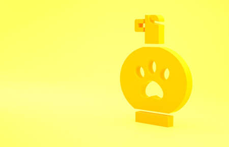 Yellow Pet shampoo icon isolated on yellow background. Pets care sign. Dog cleaning symbol. Minimalism concept. 3d illustration 3D renderの写真素材