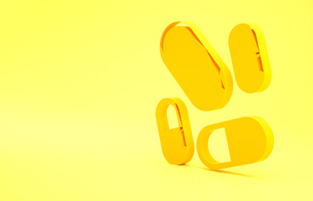 Yellow Vitamin complex of pill capsule icon isolated on yellow background. Healthy lifestyle....