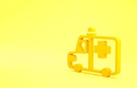 Yellow Ambulance and emergency car icon isolated on yellow background. Ambulance vehicle medical evacuation. Minimalism concept. 3d illustration 3D renderの写真素材