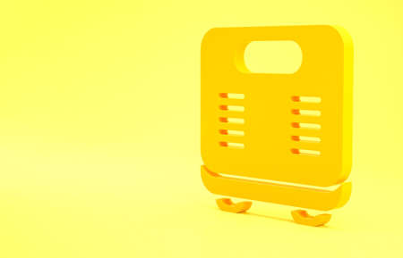 Yellow Bathroom scales icon isolated on yellow background. Weight measure Equipment. Weight Scale fitness sport concept. Minimalism concept. 3d illustration 3D renderの写真素材