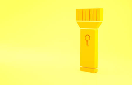 Yellow Flashlight for diver icon isolated on yellow background. Diving underwater equipment. Minimalism concept. 3d illustration 3D renderの写真素材