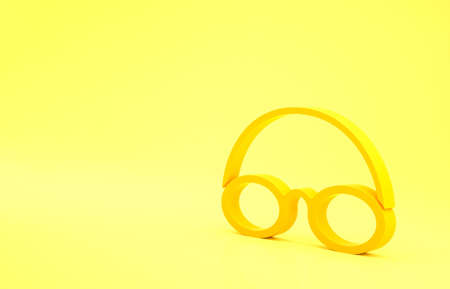 Yellow Glasses and cap for swimming icon isolated on yellow background. Swimming cap and goggles. Diving underwater equipment. Minimalism concept. 3d illustration 3D renderの写真素材