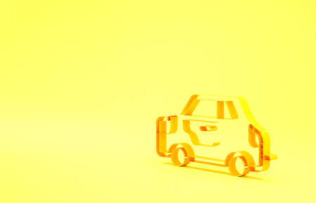 Yellow Car icon isolated on yellow background. Minimalism concept. 3d illustration 3D renderの写真素材