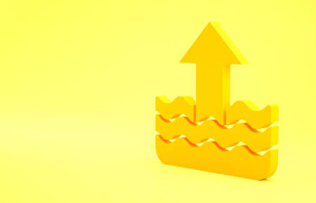 Yellow Rise in water level icon isolated on yellow background. Minimalism concept. 3d illustration 3D renderの写真素材