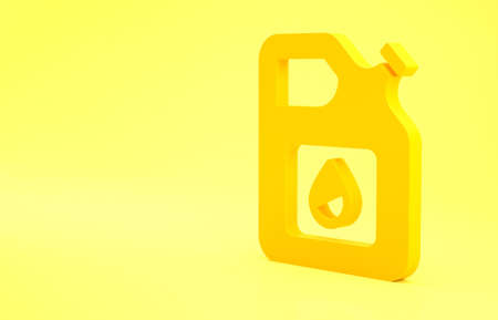 Yellow Canister for gasoline icon isolated on yellow background. Diesel gas icon. Minimalism concept. 3d illustration 3D renderの写真素材
