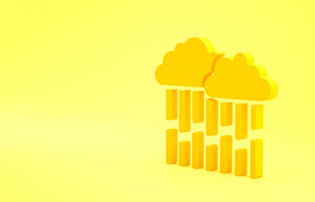 Yellow Cloud with rain icon isolated on yellow background. Rain cloud precipitation with rain drops. Minimalism concept. 3d illustration 3D renderの写真素材
