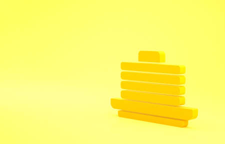 Yellow Stack of pancakes icon isolated on yellow background. Baking with syrup and cherry. Breakfast concept. Minimalism concept. 3d illustration 3D renderの写真素材