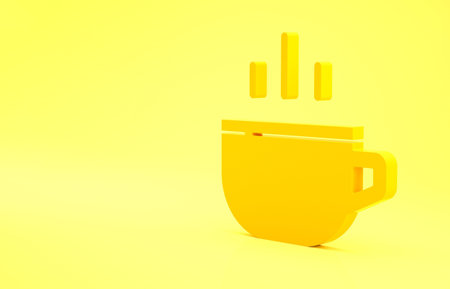 Yellow Coffee cup icon isolated on yellow background. Tea cup. Hot drink coffee. Minimalism concept. 3d illustration 3D renderの写真素材
